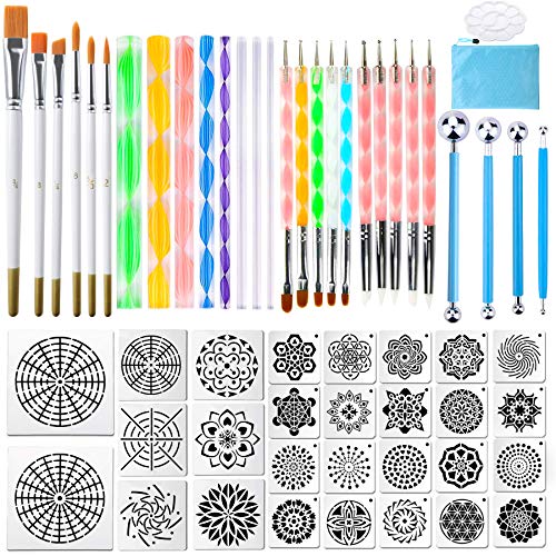 Augshy 58PCS Mandala Dotting Tools Set with a Blue Zipper Waterproof Storage Bag for Painting Rocks - style: Mandala Style A