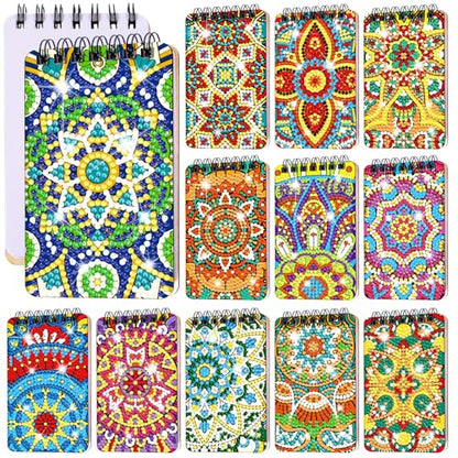 Fuyoooo 12 Pcs Mandala Diamond Art Notebook for Adults, 4.72 x 2.83 Inch | Mandala Diamond Art Kits, DIY Cover Notebook Diamond Painting for Beginners, 5d Journal Art Notepad Accessories - style: Mandala