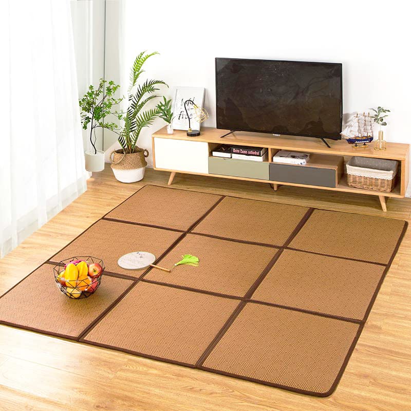 Nisorpa 71'' x 71'' Japanese Rug Tatami Rug Mat 0.47'' Thick Tatami Mat - color: Brown
