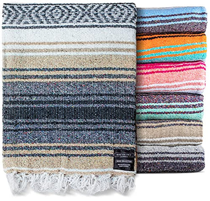 Benevolence LA Authentic Mexican Blanket – Handwoven Falsa Serape Throw – Beach, Camping, Picnic & Yoga Blanket – Lightweight Cotton Throw for Outdoor & Home – Sand, 50x70 in - color: Sand