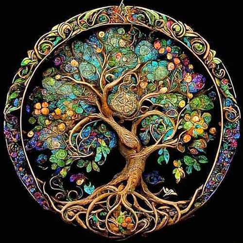KINPLUB 5D Diamond Painting Kits for Adults, Tree of Life Diamond Art Kits for Beginners, DIY Full Drill Paint with Round Diamond Dots, Home Wall Decor 12 x 12 Inch - color: Colorful Tree of Life