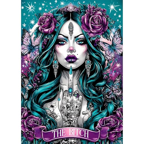 MAXBYE Diamond Art, Bitch Tarot 5D Diamond Painting for Adults & Kids, Full Drill DIY Gem Art Craft Kit, Relaxing Hobby Wall Decor for Home 12x16in - color: ZD065
