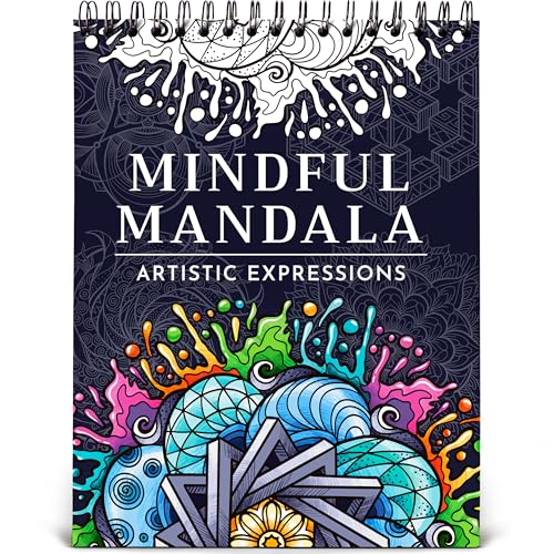 Mandala Coloring Book for Adults, 50 Unique Relaxing Designs, Spiral Bound | Adult Coloring Book for Women & Men, Thick 180gsm Single-Sided Pages, Relaxing Mindful Mandala & Geometric Patterns - color: Mindful Mandala - Artistic