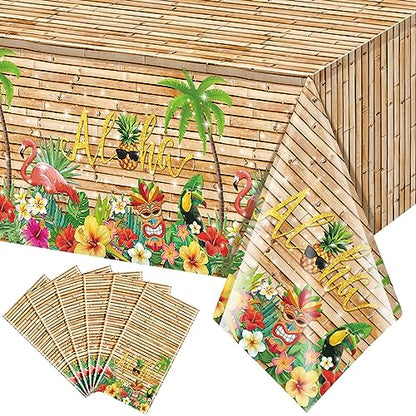 6Pcs Hawaiian Luau Tablecloth Tiki Party Tablecloths Tropical Table Cloth Plastic Disposable Rectangle Table Covers for Tiki Bar Tropical Summer Beach Pool Birthday Party Decorations ,108x 54 Inch - size: 6pcs