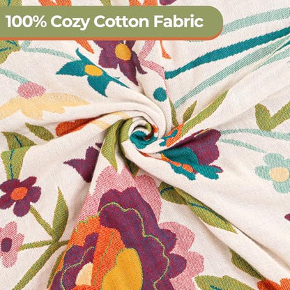 Flower and Bird Boho Throw Blanket for Bed Couch 90"×98" - color: Boho Flower-c, size: 90"x98"