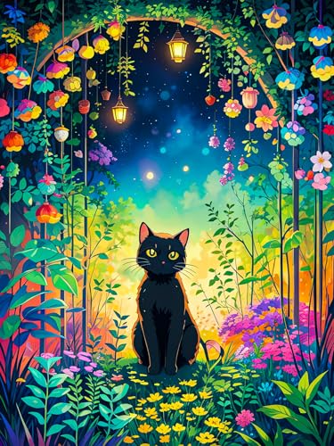 SANYUN Diamond Painting Kits,DIY Garden Cat Diamond Art Kits for Adults, Round 5D Animal and Flower Gem Art for Adults Crafts Pictures for Home Wall Decor Gifts 12 x 16 Inch - color: B-001 Garden Cat