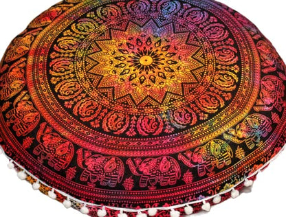 ICC Large Round seat Floor Cushion Chair Ottoman Cover Pouf Pillow Meditation Floor Cushions Cases Seating Ottoman Throw Covers Craft Room Furniture for Sitting Cover Multi 4 Fool 32" Round - size: 32" x 32" (Pack of 1), style: Multi 4 fool