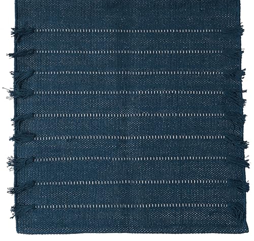 Indian Handmade 100% Organic Cotton Yoga Mat, Hand Woven Rug, Yoga Mat For Everyday Fitness at Home Comfortable Foldable Long Mat - color: Blue