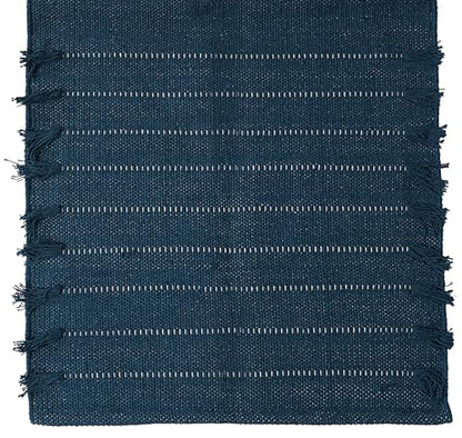 Indian Handmade 100% Organic Cotton Yoga Mat, Hand Woven Rug, Yoga Mat For Everyday Fitness at Home Comfortable Foldable Long Mat - color: Blue