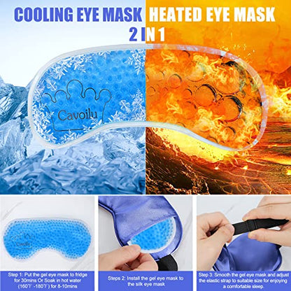 Cooling Sleep Mask w/Gel Eye Mask, Silk Eye Mask for Sleeping, Heated Eye Masks, Blindfold Eye Cover Sleeping Mask for Home Office Travel, Gifts for Men Women, Stocking Stuffers (Blue) - color: Blue