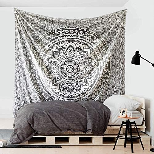 Popular Handicrafts Tapestry Wall Hanging Hippie Ombre Mandala Bohemian Hippy Psychedelic Design Indian Tapestries Bedspread 30 x 40 Inches (76 x 101 cms), Black Grey - color: Black Grey, size: 40"L x 30"W