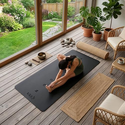 Yoga Mat Thick 5mm – Non Slip Exercise Mat Workout Surface, PU Natural Rubber Grip, Extra Large 183x68 cm Wide Design, Pilates Fitness Training, Includes Strap & Carry Bag - color: BLACK