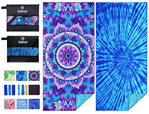 Microfiber Beach Towel Oversized 71x32, Thin, Blue with Bag 2 Pack | Lightweight Sand Free Absorbent Quick Dry Compact Extra Large for Adult Travel Camping Pool Swim Bath Cruise Essentials Gift - color: 2 Pack Tie Dye Mandala