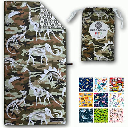 ECCOSOPHY Microfiber Kids Toddler Beach Towel, Quick Dry, Sand Free, 60x30 - color: Camo Dyno