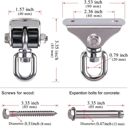 2 Pack 360° Swivel Silent Swing Hanger 1000 LB Capacity Hanging Chair Mount Stainless Steel Ceiling Swing Hardware Mount for Hammock Chair, Porch Swing, Yoga Swing, Heavy Bag, Aerial Silks - color: 2pcs 360° Silent Swing Hanger