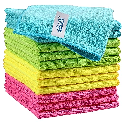 HOMEXCEL 12PK Microfiber Cleaning Cloth, Cleaning Rag for Home, 11.5x11.5in | Reusable, Lint Free, Scratch-Free and Highly Absorbent Towels for Kitchen, Window and Glass, Cars (Green/Blue/Yellow/Pink) - color: Multicolor