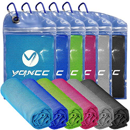 YQXCC 6 Pack Cooling Towels (47"x12"), Ice Cool Towels for Neck & Face - color: Light Blue/Dark Blue/Rose Red/Green/Light Gray/Dark Gray