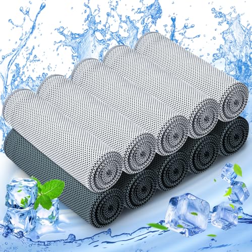 MENOLY 10 Pack Cooling Towels, Sweat Towels Cooling Towels for Neck and Face, Microfiber Towel Soft Breathable Towel for Gym, Yoga, Camping, Running, Fitness, Workout & More Activities(32"x12") - size: 10 Pack (Grey/Black)