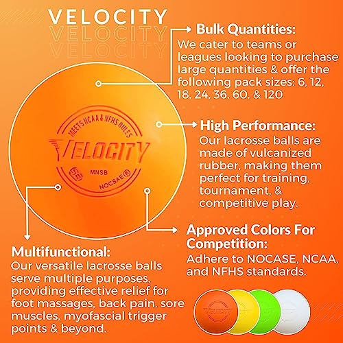 Velocity 라크로스 볼 - 60팩 및 120팩 - 연습용, 공식 NFHS 및 대학 승인 사이즈 - color: 주황색., size: 120 Balls, style: 연습용 공