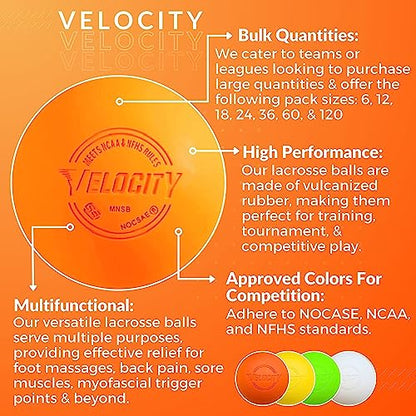 Velocity 라크로스 볼 - 60팩 및 120팩 - 연습용, 공식 NFHS 및 대학 승인 사이즈 - color: 주황색., size: 120 Balls, style: 연습용 공