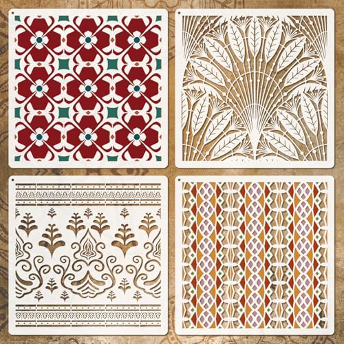Large Mandala Pattern Stencils for Painting for Wall Decor Furniture Tile | Reusable & Easy to Clean, Boho Rangoli Patterns, Canvas Accents, Painted Boards, Beginner Friendly, 4 Pcs 12 Inch - color: Mandala, size: 12 inch