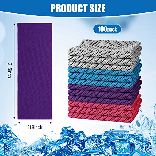 BBTO 100 Pack Cooling Towel Bulk - color: Purple Pink Gray Blue, size: 32 x 12 Inch