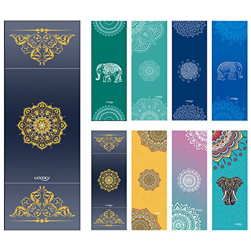 Yoga Towel,Microfiber Mat Towels w Smart Corner Pocket Elastic Loop,Non Slip Towel for Hot Yoga - color: Grey-mandala