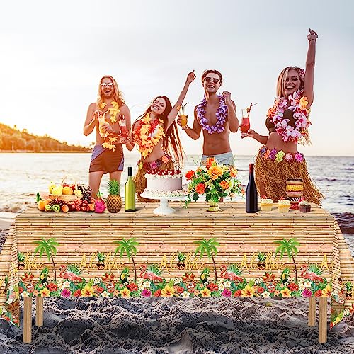 3Pcs Hawaiian Luau Tablecloth Tiki Party Tablecloths Tropical Table Cloth Plastic Disposable Rectangle Table Covers for Tiki Bar Tropical Summer Beach Pool Birthday Party Decorations ,108x 54 Inch - size: 3pcs