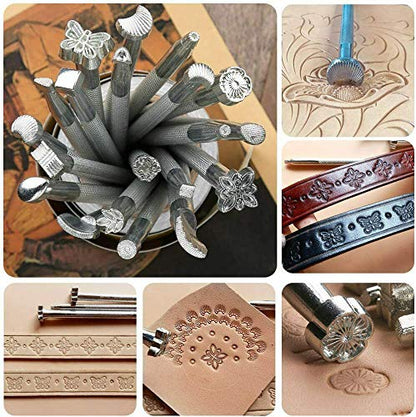 DUJISO 20 PCS Leather Stamping Tool Leather Carving Working Saddle Making Tools DIY Leather Craft Stamps Set DIY Hammer