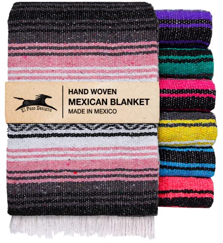 El Paso Designs Mexican Yoga Blanket – Colorful Falsa Serape Throw for Yoga, Beach, Picnic, Saddle, or Home Décor – Soft Woven Boho Blanket (Pink and Gray) - color: Pink and Gray