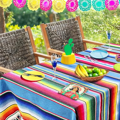 OurWarm 59 x 84 Inch Square Mexican Tablecloth Serape Blanket, Topic Blue - color: Blue