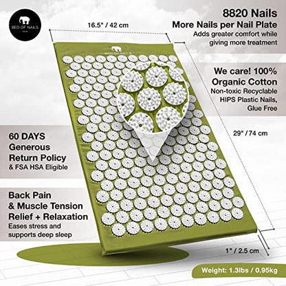 BED OF NAILS The Comfortable Acupressure Mat - 2 Pack Premium Acupuncture Mats for Back Pain Relief, Increased Energy, Relaxation, FSA/HSA Eligible, Carry Bag, Black & Green
