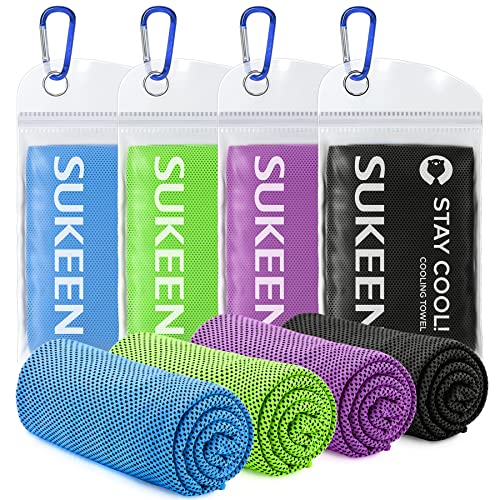 Sukeen 4 Pack Cooling Towels (40"x 12"), Cooling Neck Wraps, Soft Ice Towel | Lightweight,Absorb moisture,Long Last,Mesh Breathable for Sports,Outdoors,Yoga,Tennis,Golf,Running,Gym,Camping,Campus,Travel - color: Blue/Purple/Black/Green