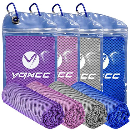 YQXCC 4 Pack Cooling Towels (47"x12"), Ice Cool Towels for Neck & Face - color: Purple/Pink/Light Gray/Dark Blue