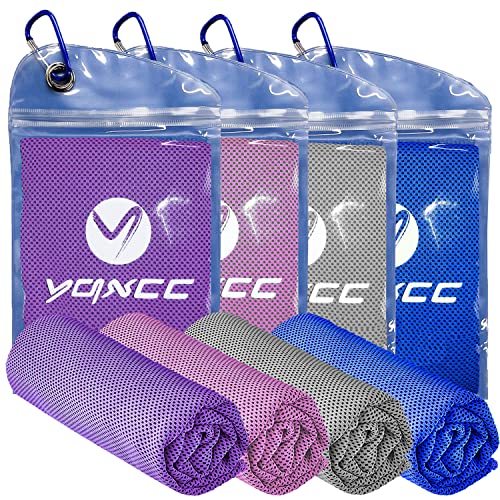 YQXCC 4 Pack Cooling Towels (47"x12"), Ice Cool Towels for Neck & Face - color: Purple/Pink/Light Gray/Dark Blue