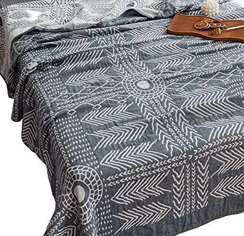 MEJU Indian Bohemia Muslin Summer Boho Blanket Throw for Bed Sofa Couch, 100% Combed Cotton 3 Layer Soft Warm Quick Dry Throw Blanket Bed Coverlet (Boho, F/Q 80 in X 90 in - color: Boho, size: F/Q 80 in x 90 in