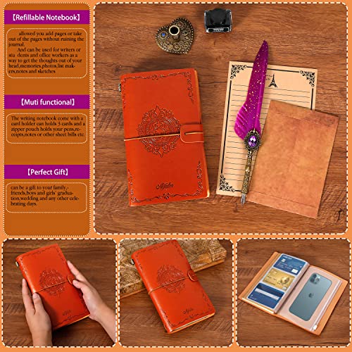 Aifeiter Feather Pen and Ink Set, Quill Pen Set, Wax Seal Stamp Set, Feather Calligraphy Pen Set, Beautiful Gift Calligraphy Set, Christmas Gifts - Purple - color: Purple