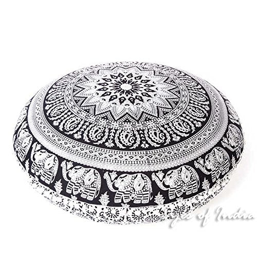 Mandala Floor Pillow Cover Meditation Cushion Seating Throw Hippie Round Colorful Decorative Bohemian Indian Pouf Ottoman Handmade Cover ONLY (B1 White Black, 32" x 32") - color: B1 White Black, size: 32" x 32" (Pack of 1)
