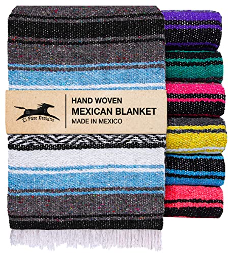 El Paso Designs Mexican Yoga Blanket – Colorful Falsa Serape Throw for Yoga, Beach, Picnic, Saddle, or Home Décor – Soft Woven Boho Blanket (Light Blue) - color: Light Blue