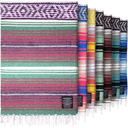 Hydration Nation Authentic Extra Large Mexican Blanket (70"x50") - Handwoven Yoga, Serape- Artisanal Falsa, Beach, Camping, Picnic, Outdoor - Dawn - color: Dawn