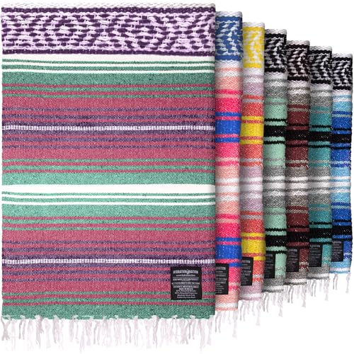 Hydration Nation Authentic Extra Large Mexican Blanket (70"x50") - Handwoven Yoga, Serape- Artisanal Falsa, Beach, Camping, Picnic, Outdoor - Dawn - color: Dawn