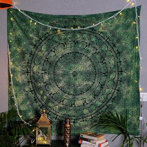 Craft Trade Indian Cotton Mandala Wall Hanging Tapestry for Aesthetic Boho Hippie Living Room, Meditation & Bedroom Décor - Green - 30x40 Inches - color: Green, size: 30"L x 40"W