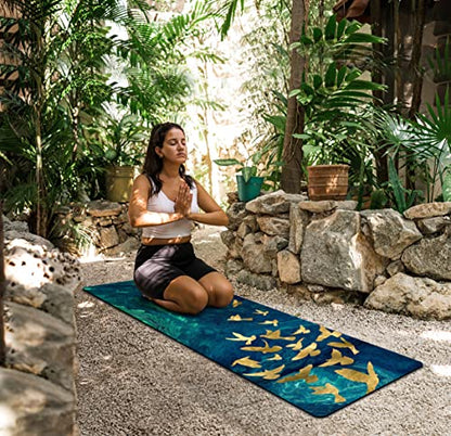 nuveti Printed Travel Yoga Mat 1/16 Inch Thick Non Slip Fitness Workout Mat | with Carrying Bag, Foldable Lightweight Suede & Natural Rubber Yoga Mat for Yoga Pilates and Fitness 72" L x 24" W x 1.5mm - color: BaiNiaoZhengMing