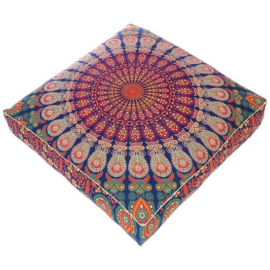 Mandala Floor Pillow Cover Meditation Cushion Seating Throw Hippie Round Colorful Decorative Bohemian Indian Pouf Ottoman Handmade Cover ONLY (Dark Blue-2, 35" x 35") - color: Dark Blue-2, size: 35" x 35" (Pack of 1)