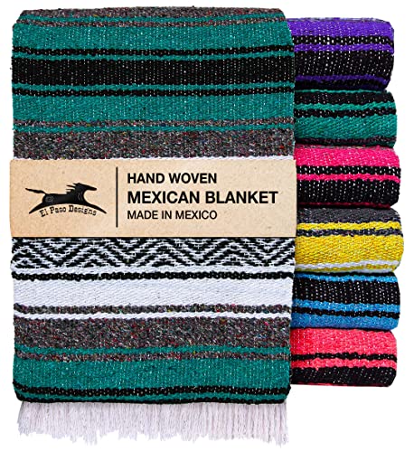 El Paso Designs Mexican Yoga Blanket – Colorful Falsa Serape Throw for Yoga, Beach, Picnic, Saddle, or Home Décor – Soft Woven Boho Blanket (Esmeralda) - color: Esmeralda