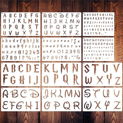 12 Piece Magical Letter Stencils for Painting, Alphabet Drawing Templates - Reusable Plastic Letter & Number Craft Stencils for Journal & Scrapbook Art Projects - style: Magical Letter
