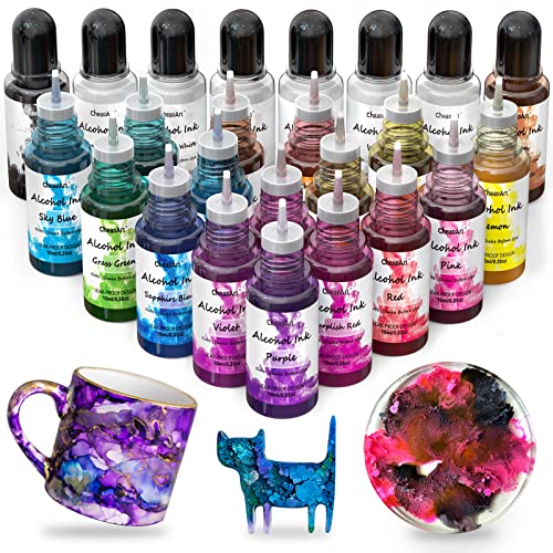 CHEAPART Alcohol Ink Set 24 Vibrant Colors(Each 0.35oz), Paint Resin Dye | Concentrated Fast Drying Pigment, Alcohol-Based Resin Ink for Epoxy Art Tumblers Coasters Acrylic Fluid Painting Crafts - size: 24 PCS