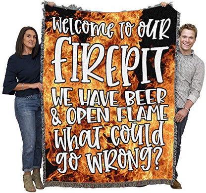 Pure Country Weavers Welcome to Our FirePit Blanket - Gift Tapestry Throw Woven from Cotton - Made in the USA (72x54) - color: Firepit