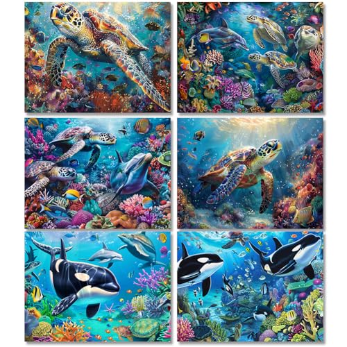 DOTSOPS6 Pcs Turtle Dolphin Diamond Painting Kits Art Adults Painting Kits | Crafts DIY 5D Diamond Art Packs Kits,Full for Adults,Beginner Home Wall Decoration Gift 11.8 x 15.7 Inches - color: Turtle Dolphin