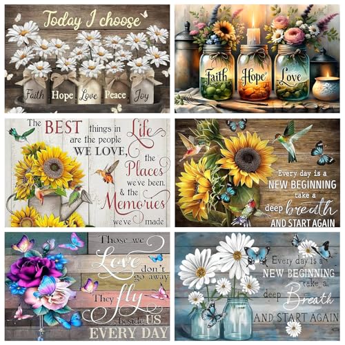 6 Pack Inspirational Diamond Painting Kits for Adults, Diamond Art Kits for Adults, DIY 5D Diamond Painting Kits for Beginners Home Wall Decor 12x16inch - color: 6 Pack Inspirational